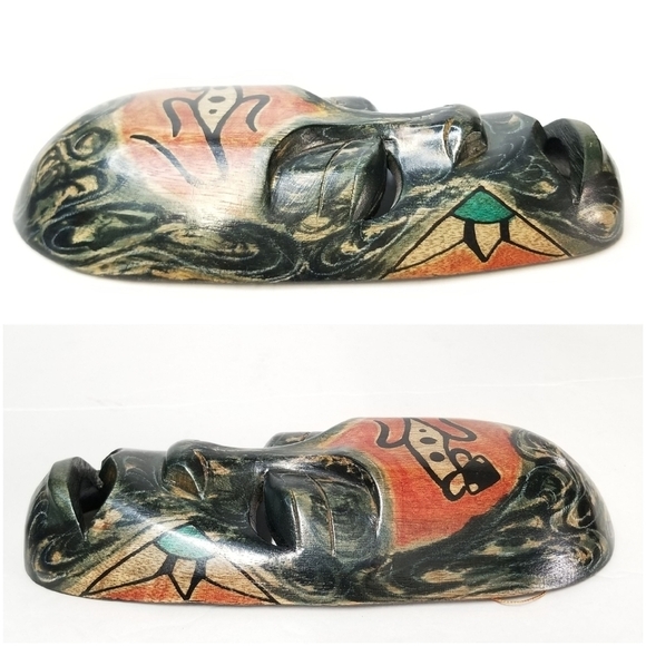 2 Vintage Colorful Handcarved Handpainted Tribal Mask Collectible Wall Decor - Picture 7 of 11